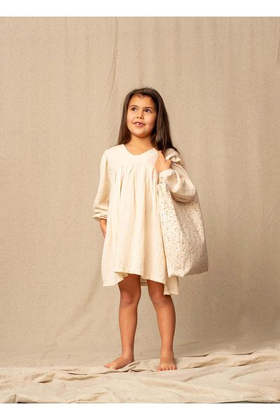 rg kidsstore Rochie pentru copii din muselină cu mânecă lungă plisată cu decolteu în V