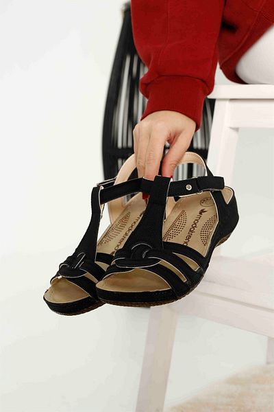 Ccway Black Denim - Velcro Women's Sandals