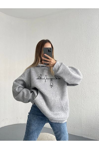 halowear Φούτερ από πλεκτό ύφασμα Unisex 2ip Raised Cats on Grey String