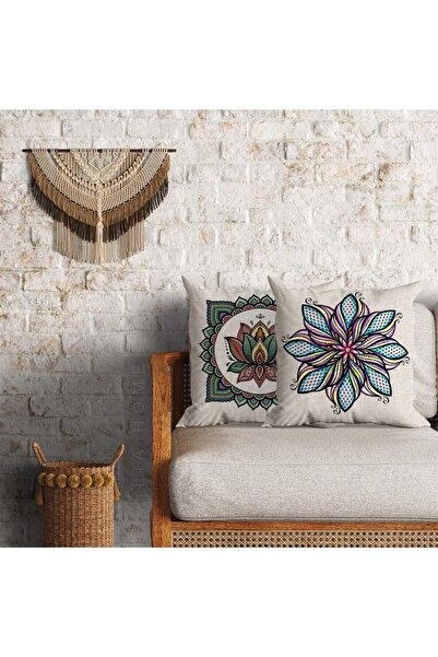 Lia Store طقم غطاء وسادة مزخرف بنمط ماندالا مكون من قطعتين مقاس 60*60 سم