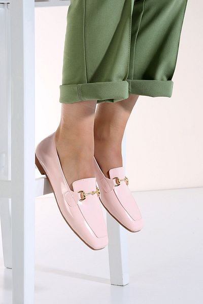 Ccway Women's Buckle Ballerinas Powder Patent Leather