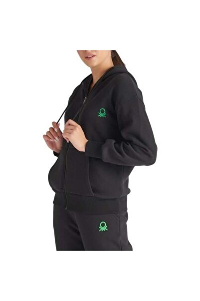 Benetton Kadın W119 Fermuarlı Kapüşonlu Sweatshirt