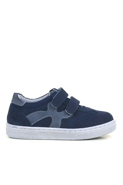 Rakerplus Genuine Leather Navy Blue Gray Velcro Children's Sneakers