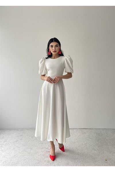 conconmoda Viki Midi Flared Dress-4414 - Λευκό