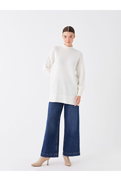 LC Waikiki Lw - Μισό ζιβάγκο μονόχρωμο μακρυμάνικο oversize γυναικείο πλεκτό τουνίκ