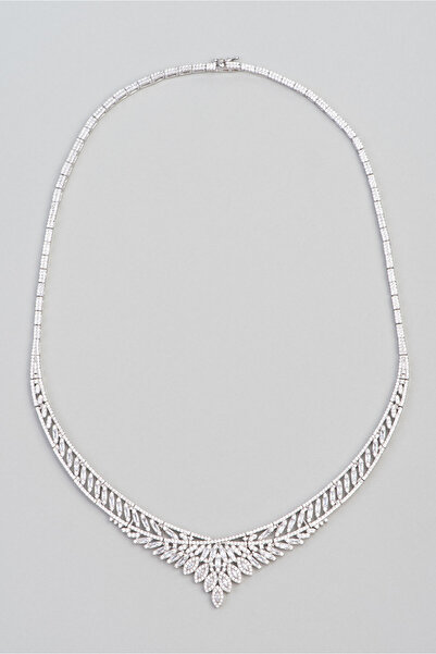 So CHIC... İkonik Tasarım 18 Ayar Beyaz Altın Kaplama 42 Cm Gümüş Gerdanlık