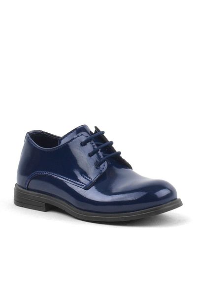 Rakerplus Navy Blue Patent Leather Rubber Laced Oxford Baby Shoes