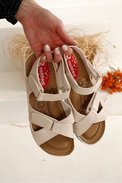 Ccway Beige Women's Sandals - Velcro Design