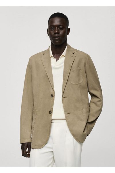MANGO Man Μπουφάν blazer σε λεπτή εφαρμογή από λινό-βαμβακερό μείγμα