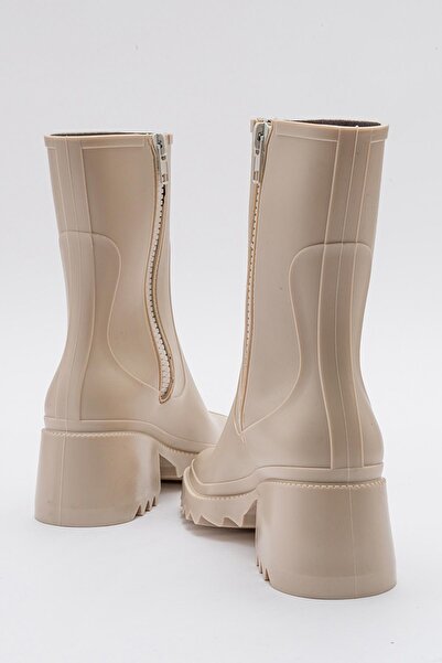 Ccway Kadın Fermuarlı Yağmur Botu BEJ