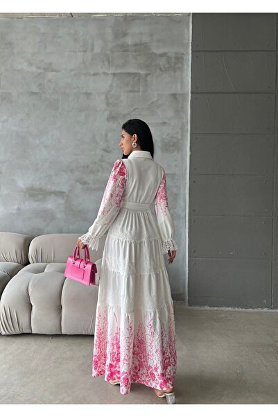 WellWay Φόρεμα Atlas Fabric & Lace Detailed (περιλαμβάνεται φύλλο) - Ροζ NHN34