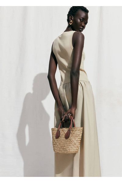 MANGO Woman Geanta Cos din Fibre Naturale