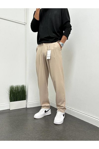 BDRMAN Baggy Beige Color Comfortable Fit Pleated pants