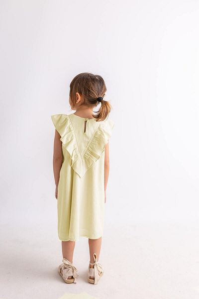Oliven The Kid Rochie din dantelă galbenă - cu detaliu de fustă și spate