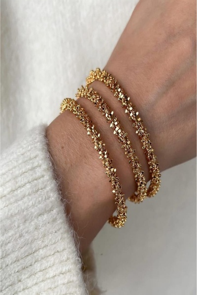 şira sirius Kadın Trend Gold Renk Işıltılı Çelik Bileklik, Bilezik