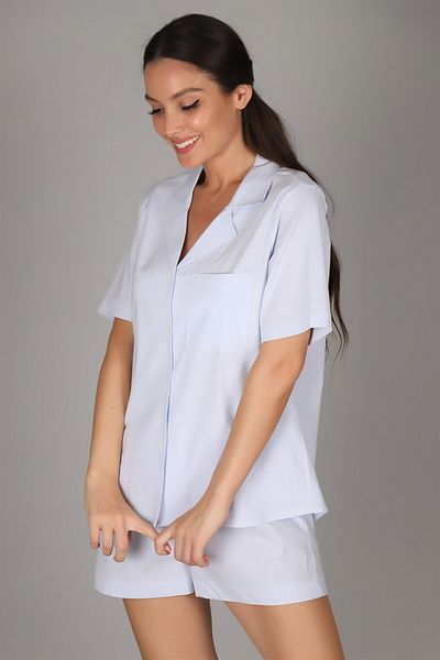 SWEETNESS Set de pijama din trei piese din Lycra cu dungi albastre pentru femei, jos-sus-short