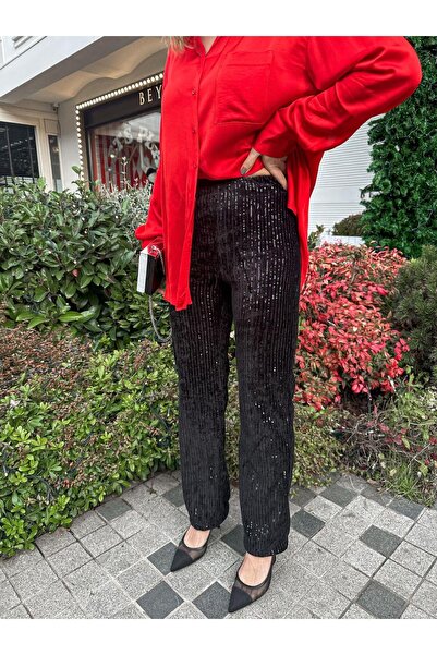 Zerrincan Giyim Siyah Kadife Pullu Pantolon
