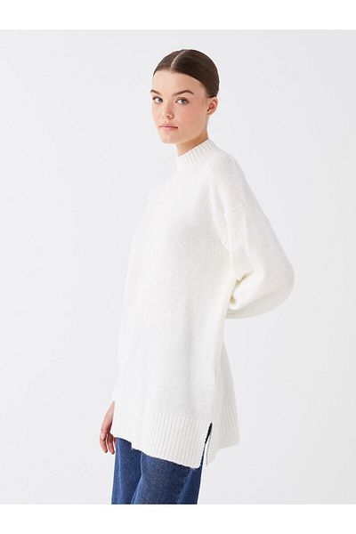 LC Waikiki Lw – Halber Rollkragenpullover, einfarbig, langärmelig, übergroße Damen-Strick-Tunika