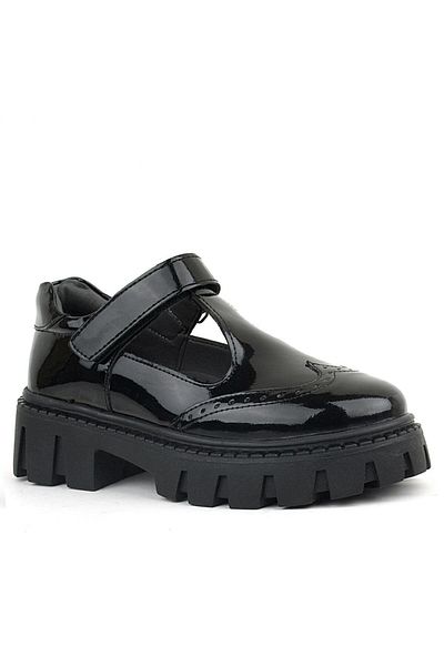 Rakerplus Pantofi de școală pentru fete cu velcro din piele neagră