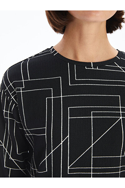 LC Waikiki Black Crew Neck Patterned Women's Tunic