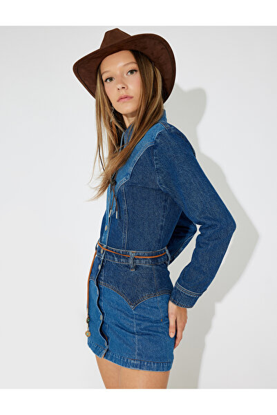 Koton Міні-спідниця з джинсової тканини Zeynep Bastik із завищеною талією Детальніше