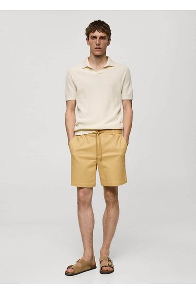 MANGO Man Waist tie detailed cotton shorts