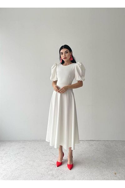 conconmoda Viki Midi Flared Dress-4414 - Λευκό