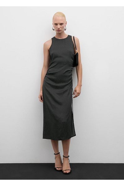 MANGO Woman Side Gathered Polka Dot Dress