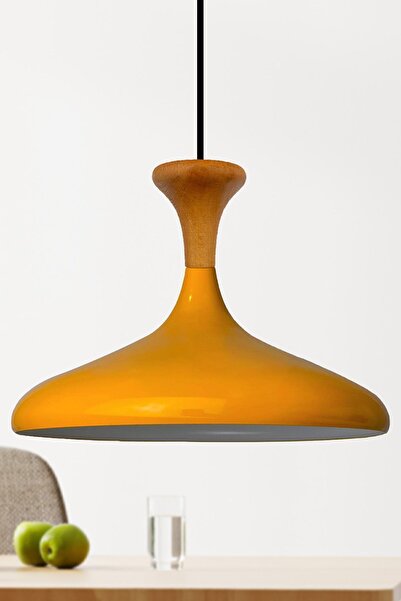 Bamyum Champion Sarı Ahşap Mantar Başlık Tekli Avize Salon Oturma Odası Mutfak Yatak Odası Sarkıt Modeli