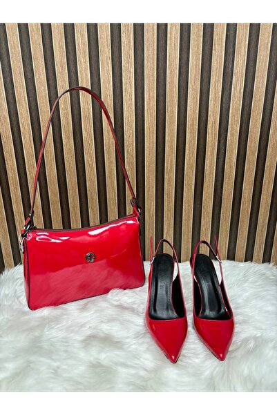 MADAM Kırmızı rugan stiletto & Kırmızı rugan çanta