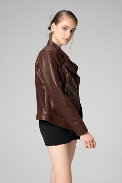 Dericlub Wm046 Jumbo Real Leather Women's Coat Hazelnut