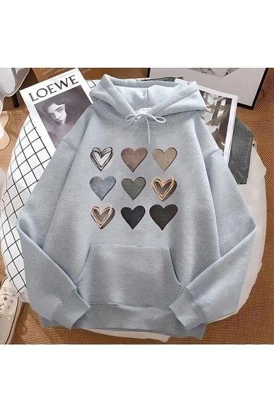 halowear Πλεκτό φούτερ από ύφασμα με θέμα Unisex 2ip Raised Grey Hearts