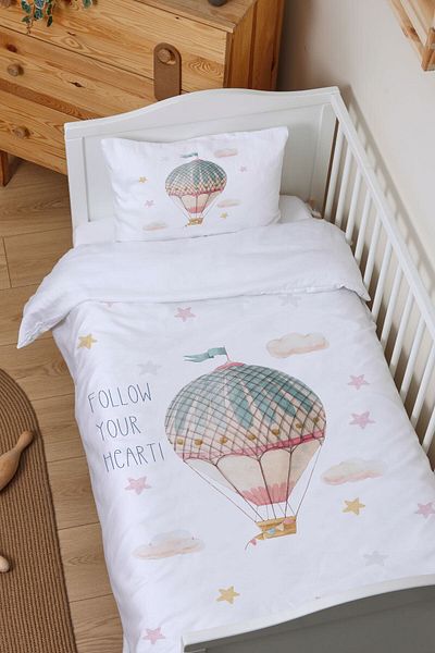 Tuğba Kuğu Organic Baby Duvet Cover Set (100X150) - Little Baby Series - Pink Flying Balloon