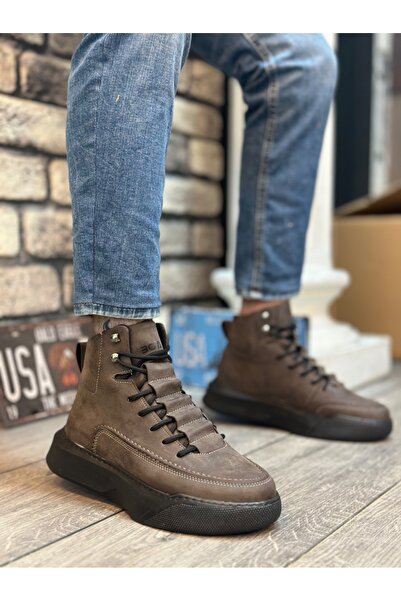 BOA BA0321 Hidden Lace Men's High Sole Brown Sports Boots