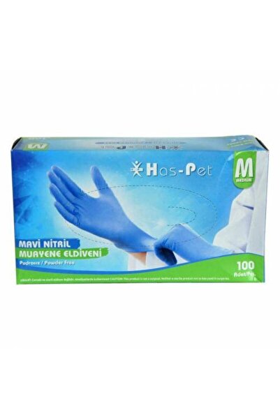 Has-Pet Mavi Nitril Pudrasız Muayene Eldiveni Medium 100'lü