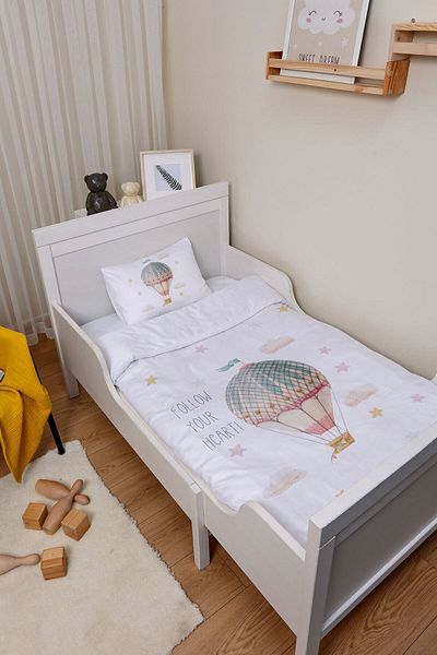 Tuğba Kuğu Organic Baby Duvet Cover Set (100X150) - Little Baby Series - Pink Flying Balloon