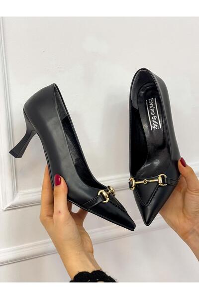 ERVANIN BUTİĞİ Siyah Cilt (MossCross) Toka Detay Kadın Stiletto