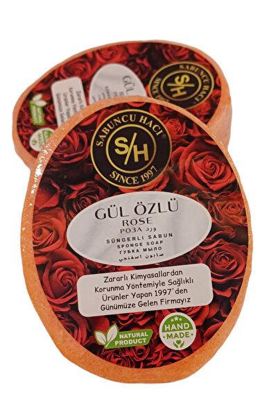 Sabuncu Hacı صابون إسفنجي طبيعي بخلاصة الورد الأحمر (يساعد على إصلاح الساق الغارقة والفراولة) 140-150 جرام