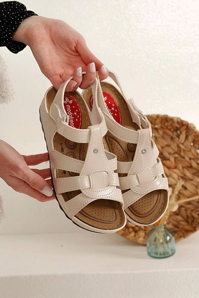 Ccway Beige Women's Sandals - Snap and Velcro