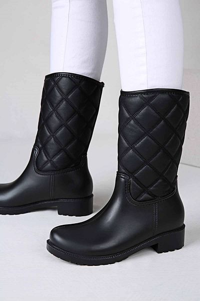 Ccway Cizme de ploaie matlasate de damă negre