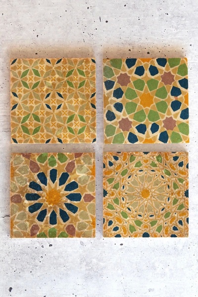 HEDİYEDİYE Patterned Set of 4 - Stone Color Coasters, Pattern01
