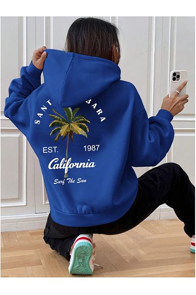 halowear Унисекс суитшърт от плетена материя Santa Barbara в син цвят с 2 нишки и релеф