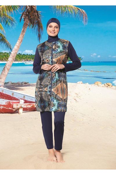 Ruko Maio 22148 Colorful Women's Patterned Hijab Swimsuit