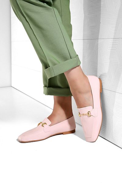 Ccway Women's Buckle Ballerinas Powder Patent Leather