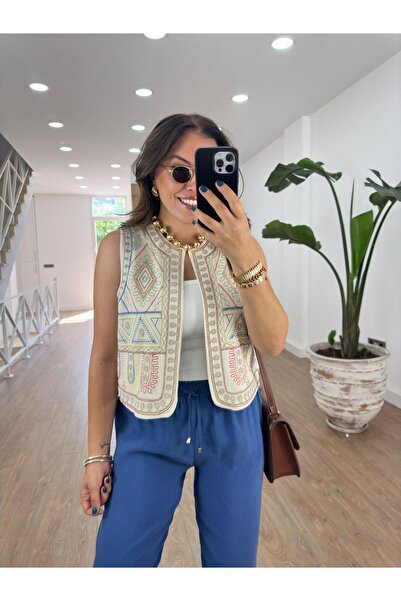 2she سترة كتان - مبطنة من الداخل ومطرزة