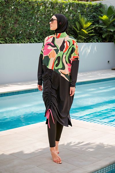 Marina Parachute Black Full Covered Hijab Swimsuit M2423