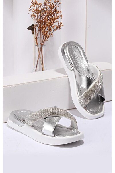 PARİS Παντόφλες Paris Silver Metallic και Stone