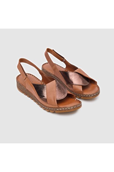 TOGO Taba - Bronz Hakiki Deri Kadın Comfort Sandalet [060200]