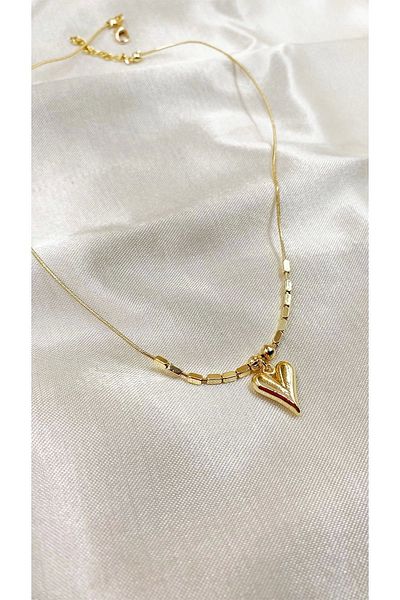 Eylülün Takısı Women's Gold Color Tile Stone Patterned Heart Necklace