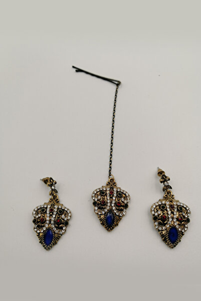 Kaftan Collection Indian Earrings and Forehead Set 3 Pieces Set